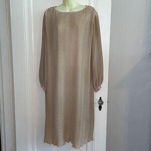Vtg 70s Tony Ruocco for Alper Schwartz tan semi sheer  shift dress